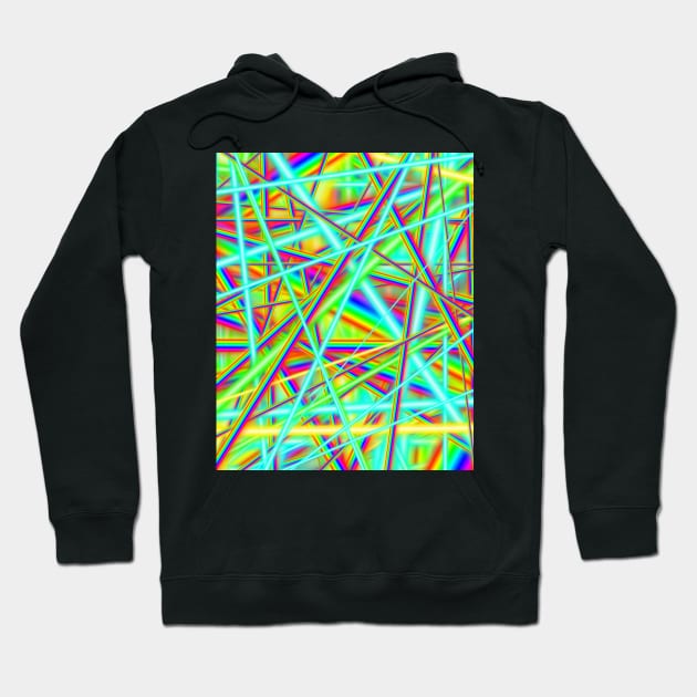 80s Rainbow Neon Strobe Light Abstract Pattern Hoodie by Art by Deborah Camp